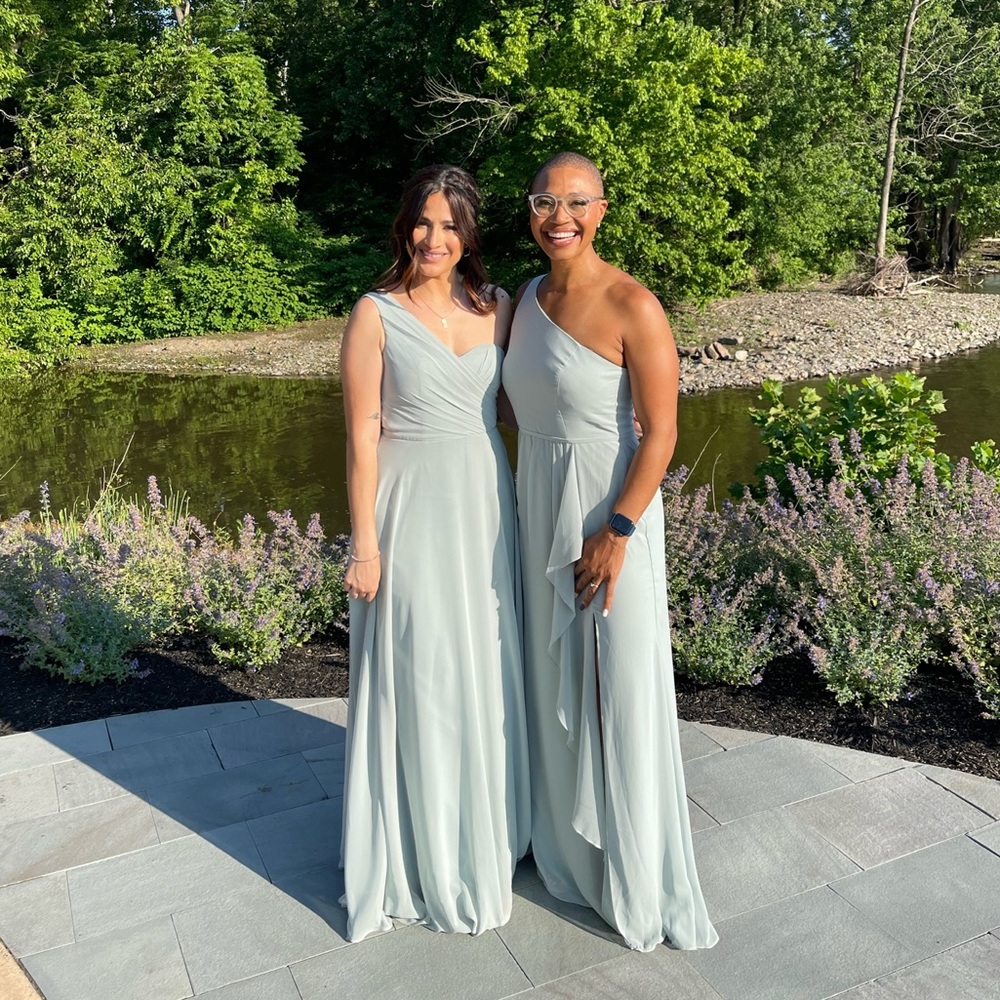 One-Shoulder Full Skirt Bridesmaid Dress DAVID'S BRIDAL Sage Green